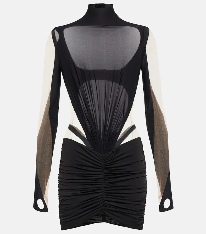 Mesh and jersey-paneled minidress