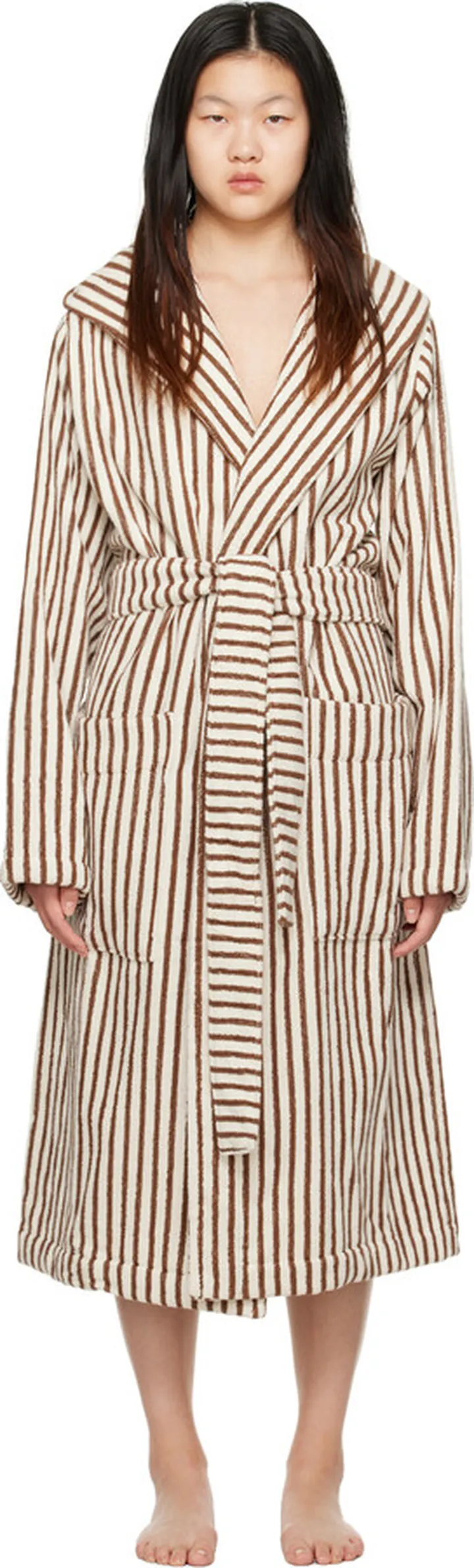 Tekla Off-White & Brown Oversized Hooded Bathrobe