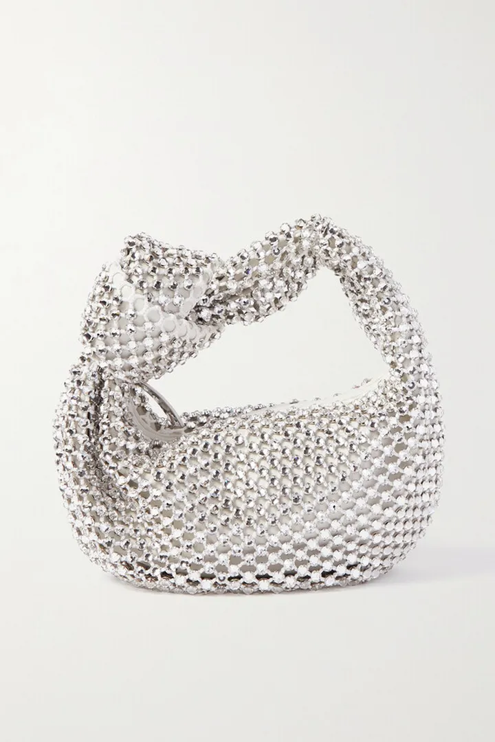 Bottega Veneta - Jodie Mini Knotted Crystal-embellished Leather Shoulder Bag - Silver