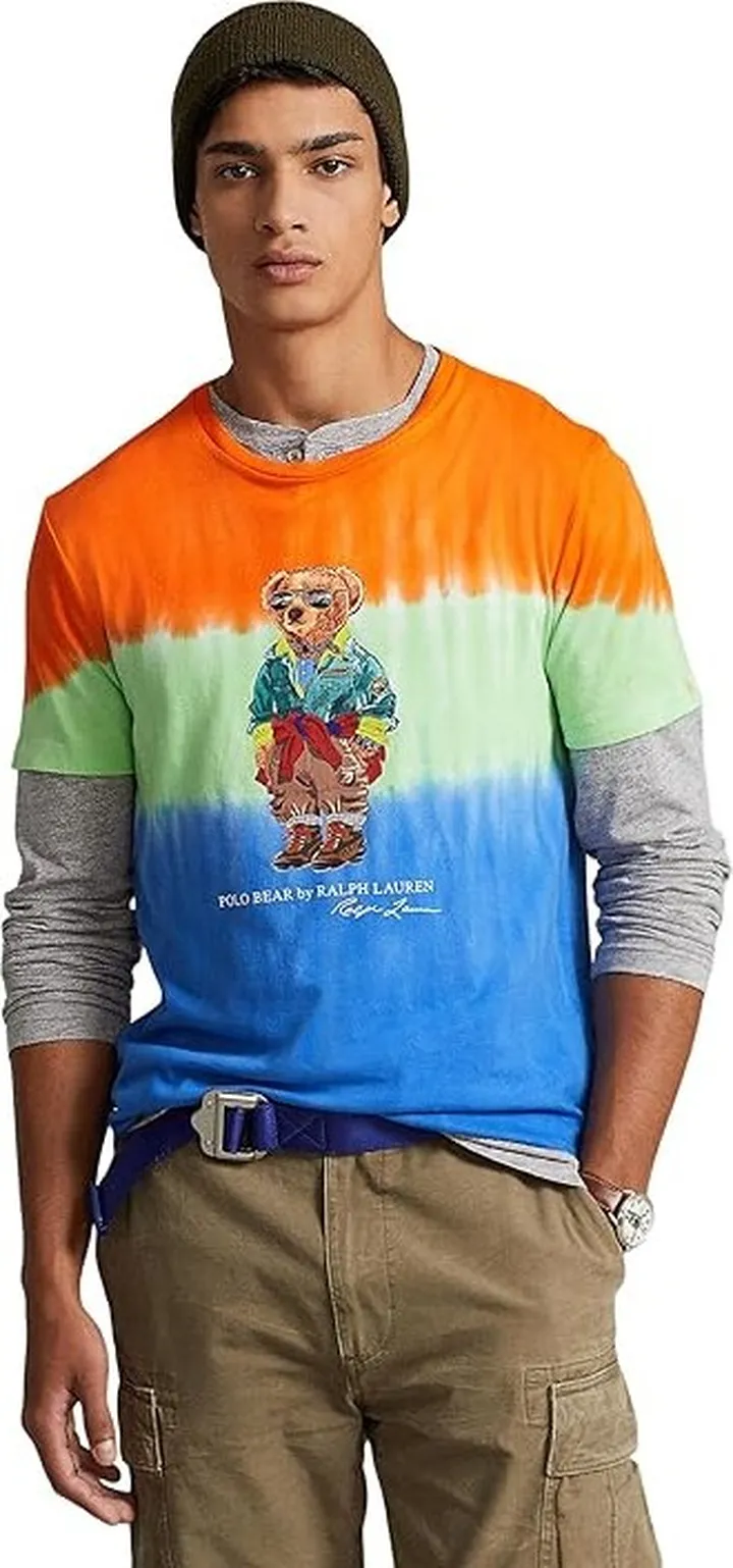 Polo Ralph Lauren Classic Fit Polo Bear Tie-Dye T-Shirt (Cr22 Sapphire Star Multicolor Bear) Men's Clothing