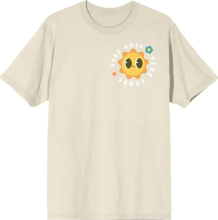 Sunny Days Cartoon Sun for Earth Day Adult Natural Short Sleeve Crew Neck Tee-Small