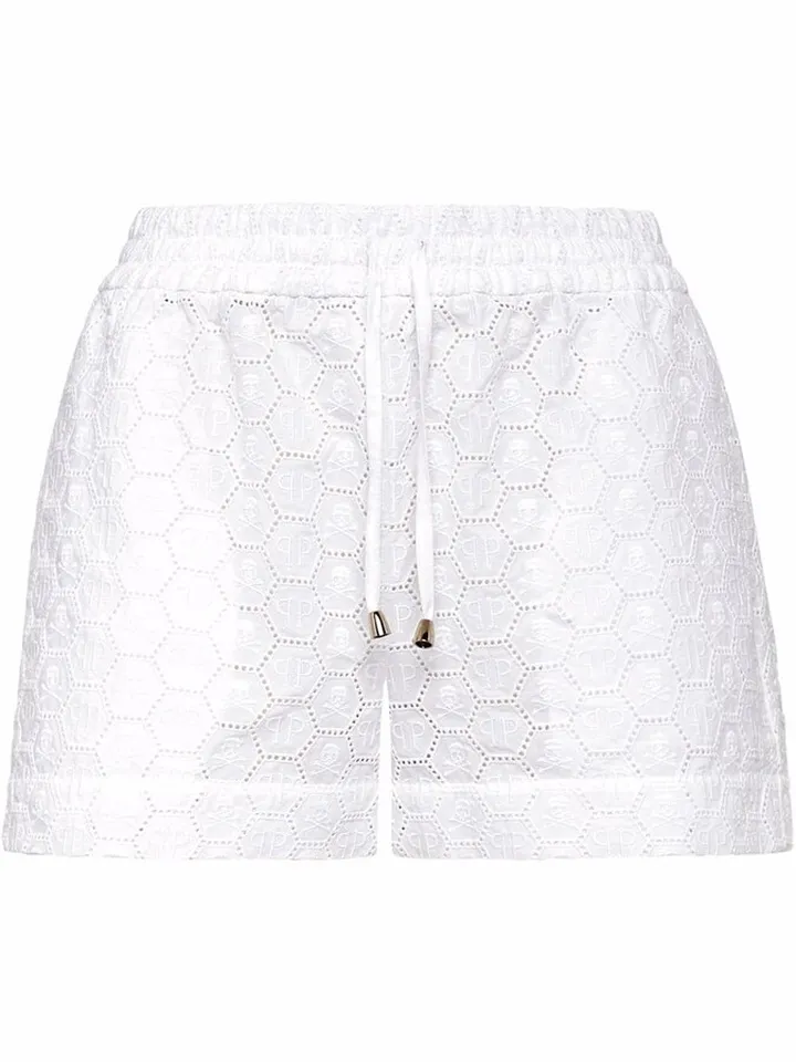 Logo-Embroidered Lace Shorts