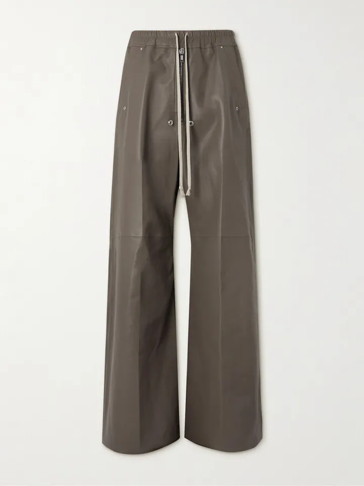 Bela Wide-Leg Leather Drawstring Trousers
