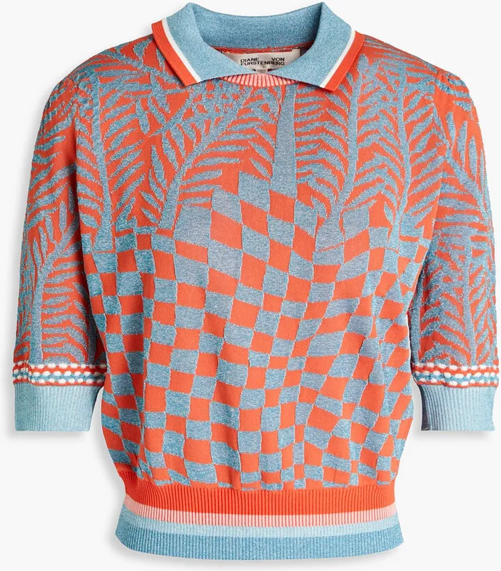 Bryce metallic jacquard-knit polo sweater