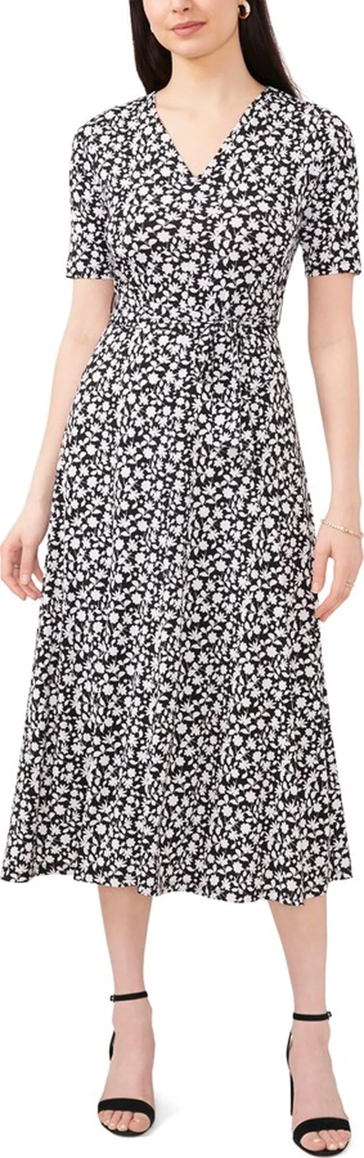 Floral Belted V-Neck Midi Dress
