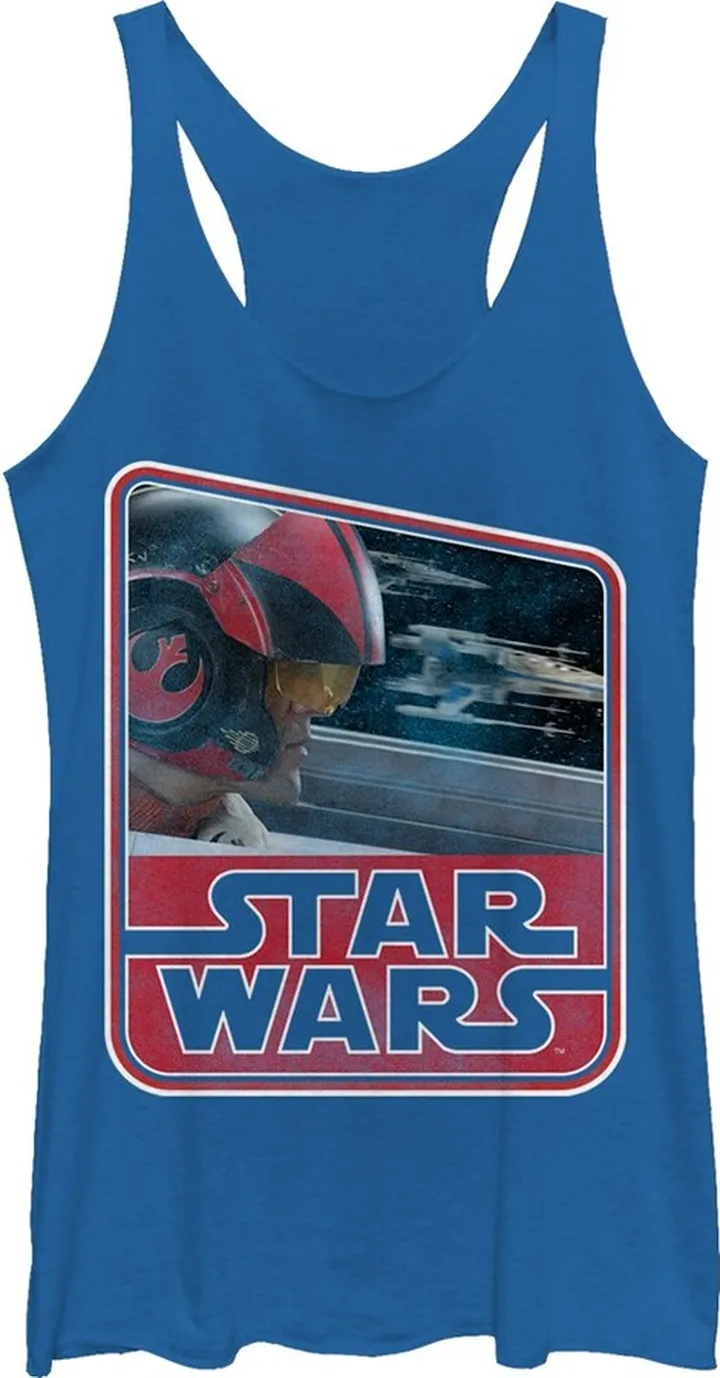 Women's Star Wars The Force Awakens Retro Poe Dameron Racerback Tank Top - Royal Blue Heather - X Large