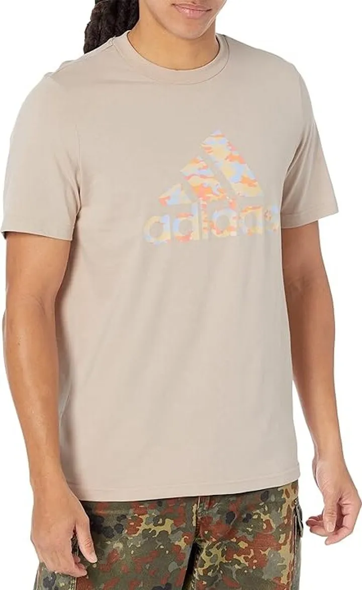 adidas Camo Short Sleeve Logo Tee (Wonder Taupe) Men's Clothing