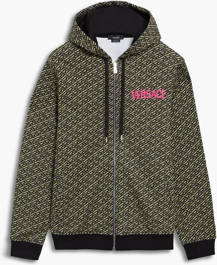 Embroidered printed French cotton-terry zip-up hoodie
