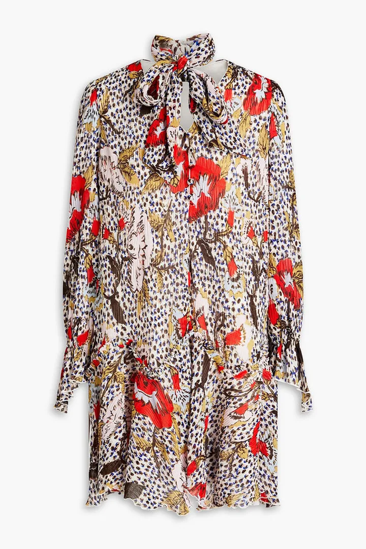 Kacie floral-print plissé-chiffon mini dress