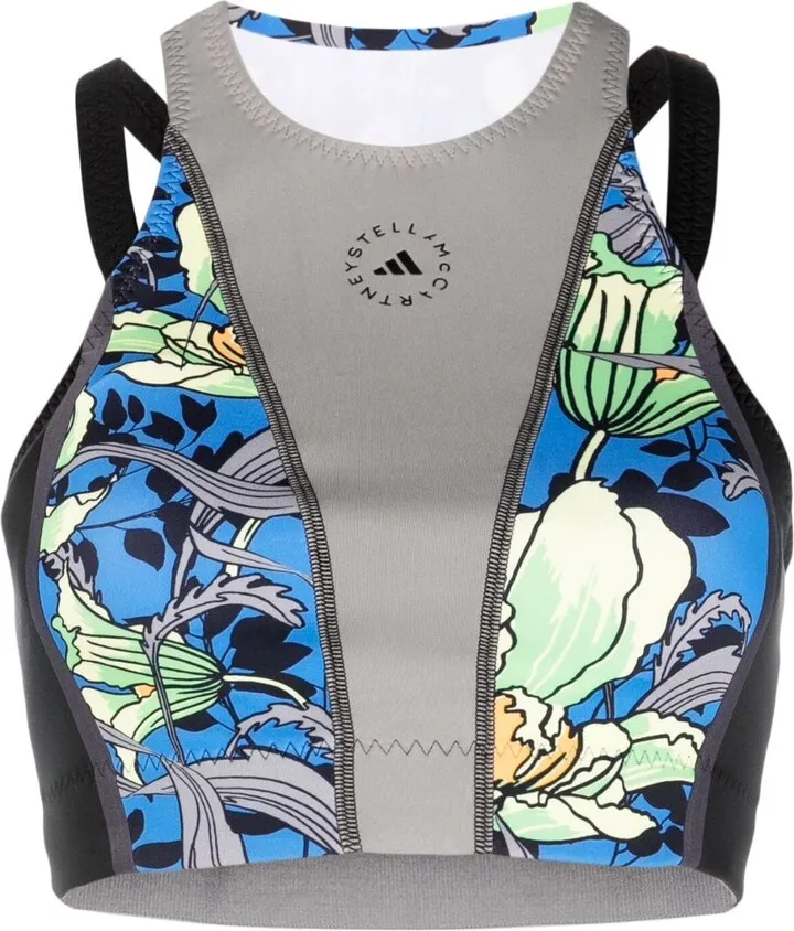 Floral-Print Panelled Bikini Top