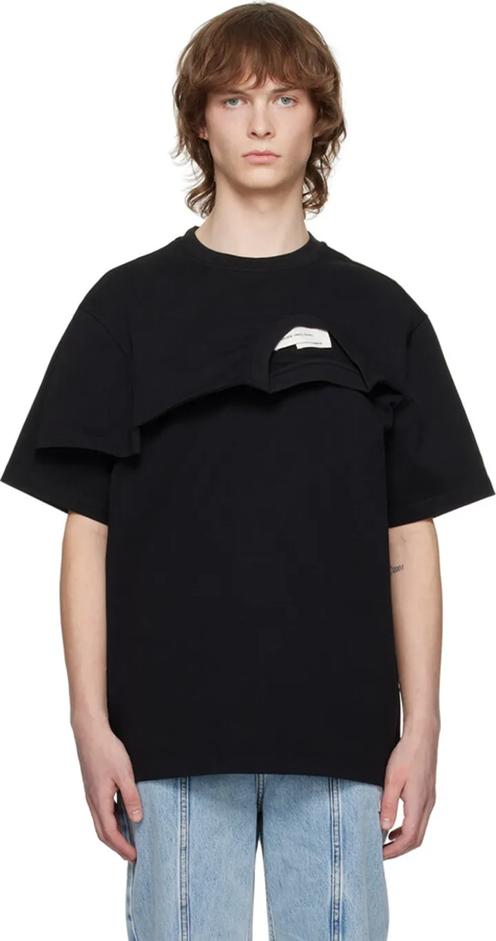 Feng Chen Wang Black Double Collar T-Shirt