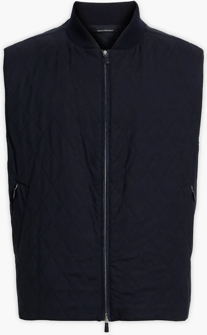 Leather-trimmed quilted wool vest