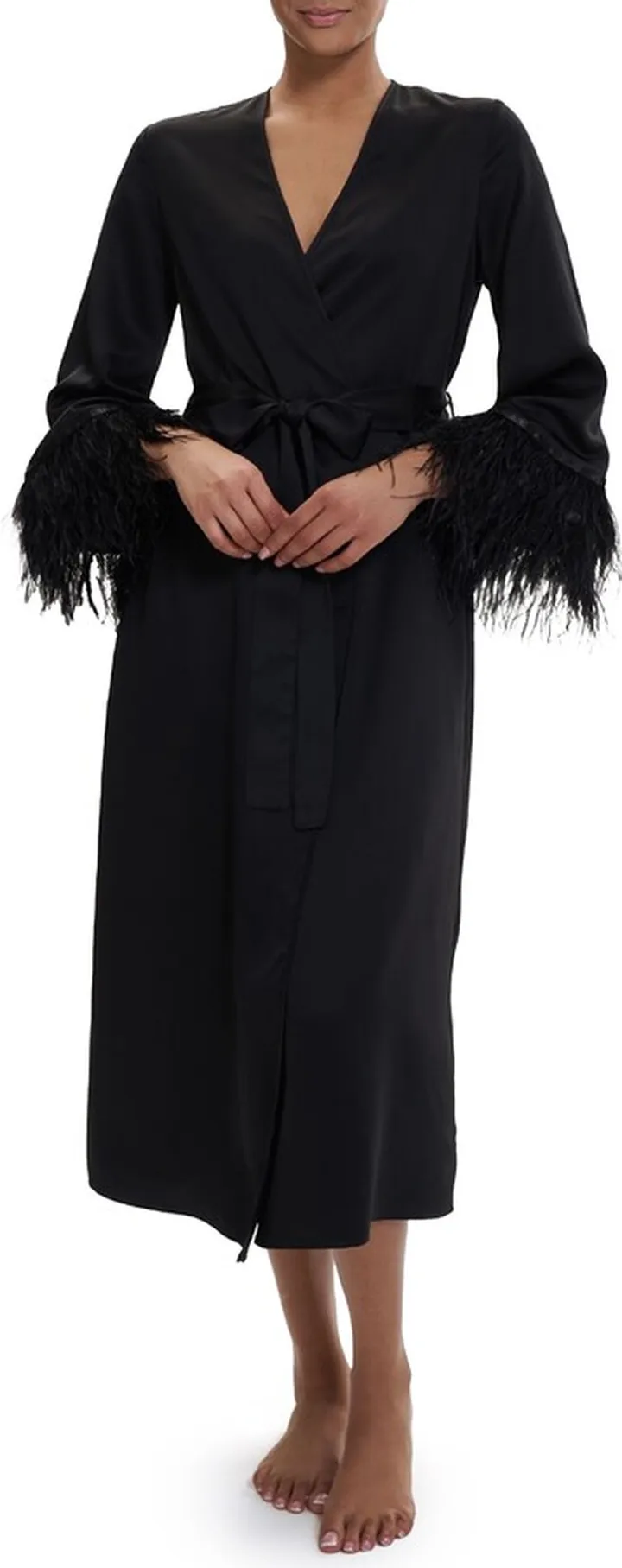 Swan Ostrich Feather Trim Charmeuse Robe