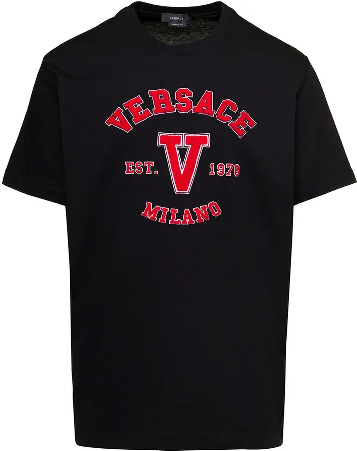 Black Crewneck T-shirt With Teddy Logo Patch In Cotton Man