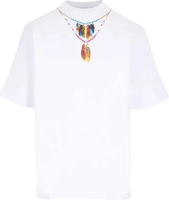 Marcelo Burlon County Of Milan Feather Necklace Crewneck T-Shirt