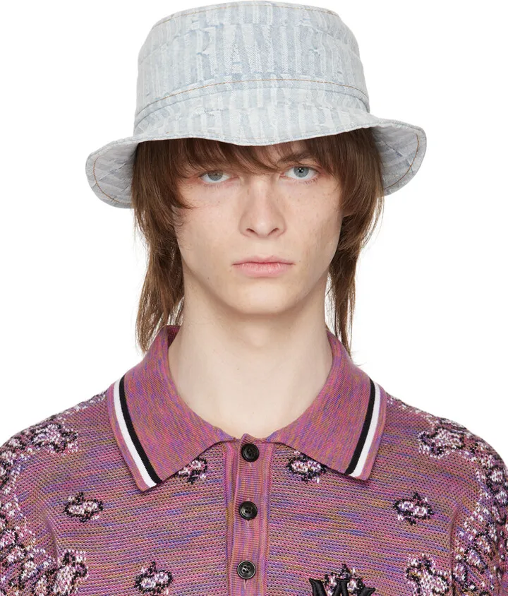 AMIRI Blue Repeat Bucket Hat