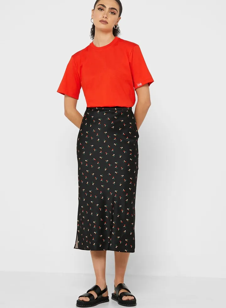 Floral Print Midi Skirt