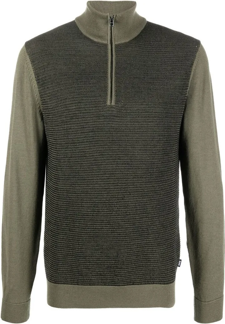 Knitted-Panel Short-Zip Jumper