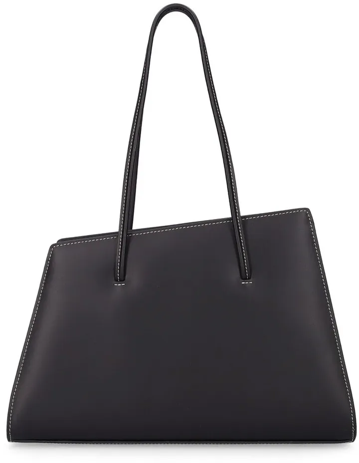 Slanted leather tote bag