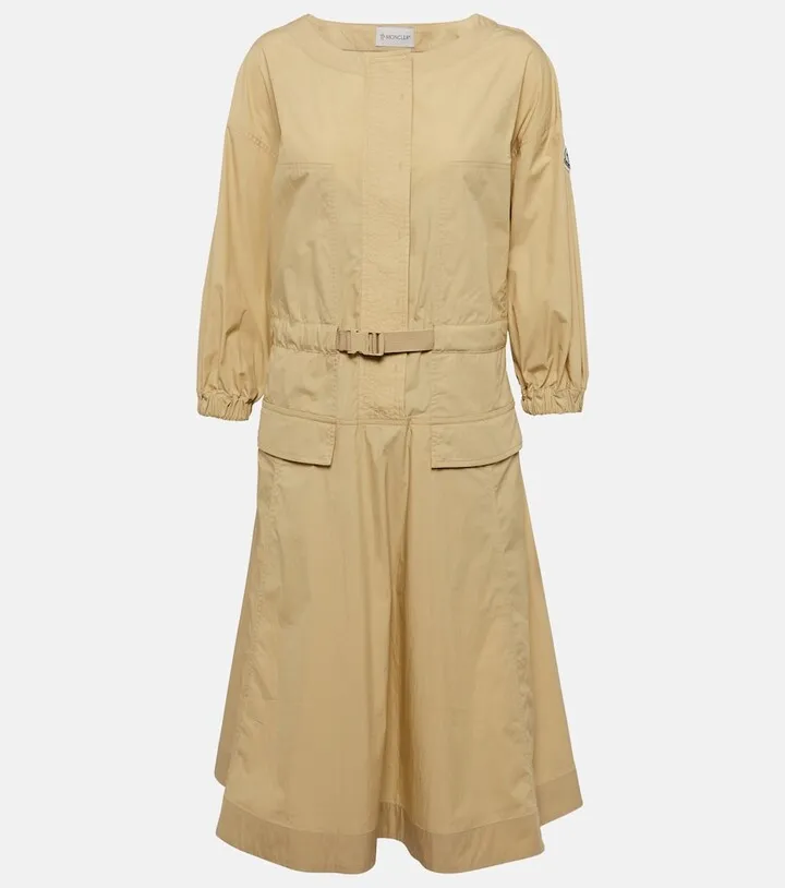 Cotton-blend belted midi dress