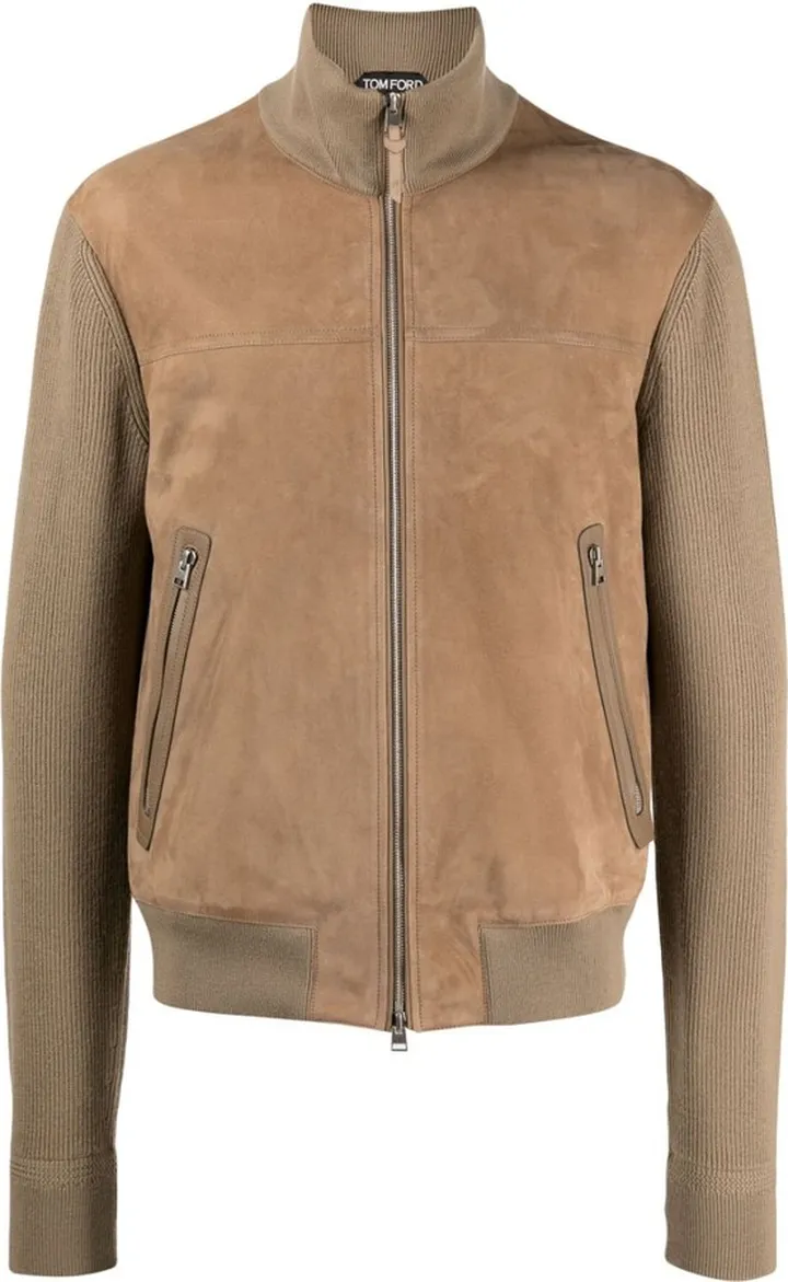 Knit-Panelled Leather Jacket