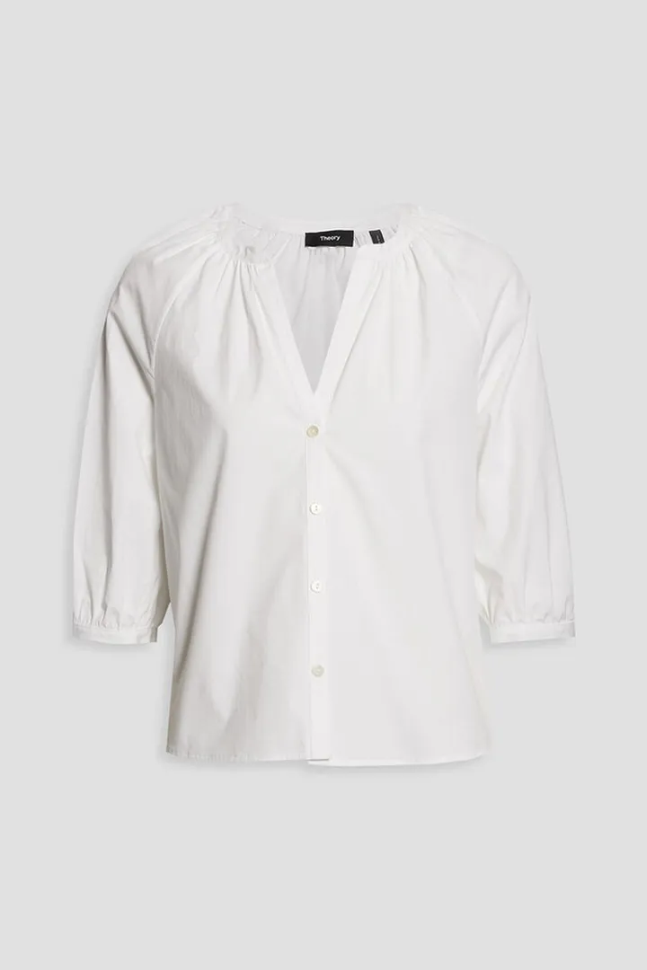 Gathered cotton-blend shirt