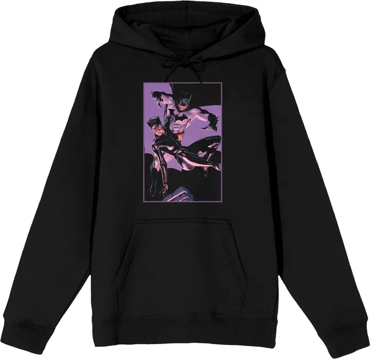 Men's DC Comic Bok Batman & Batgirl Superheroes Black Graphic Print Hoodie- 3XL