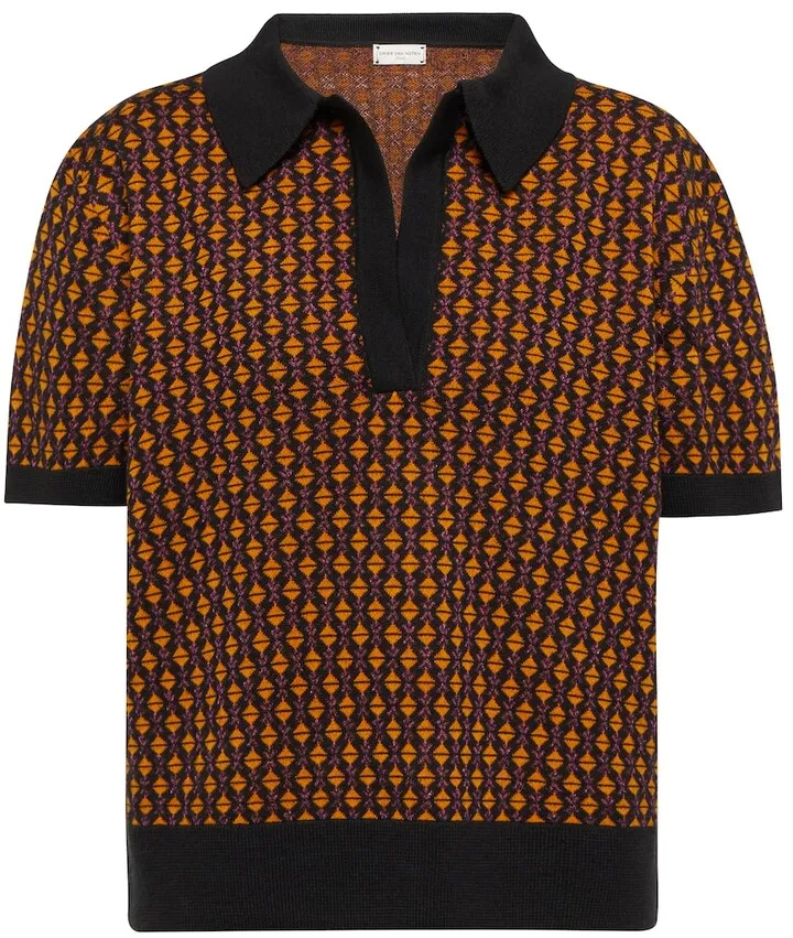 Jacquard wool-blend polo shirt
