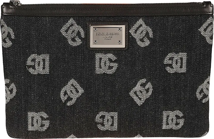 Logo Plaque Top Zip Clutch