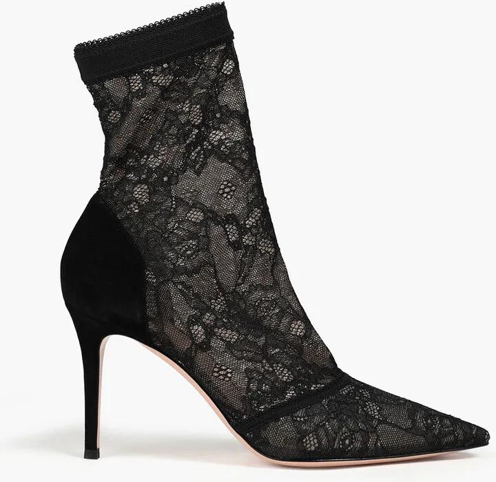 Brinn 85 suede-paneled stretch-lace ankle boots