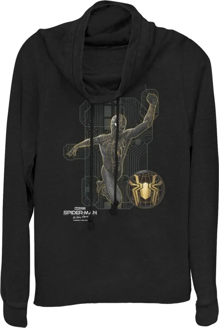 Junior's Marvel Spider-Man: No Way Home Black Suit Tech Cowl Neck Sweatshirt - Black - X Small