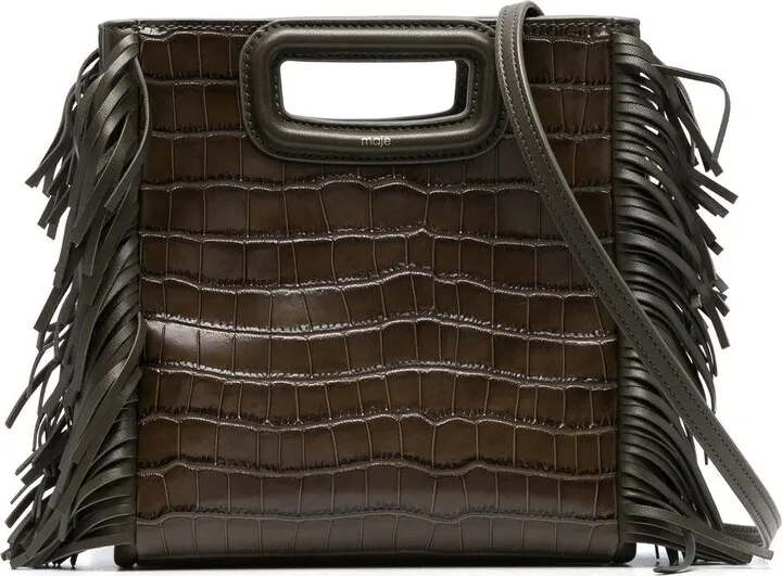 Croc-Effect Fringed Bag