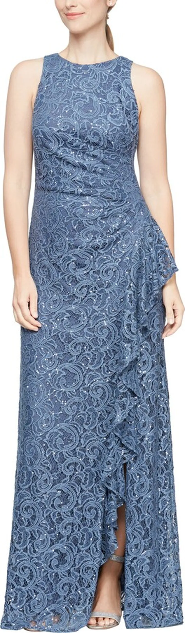 Ruffle Sequin Lace Gown