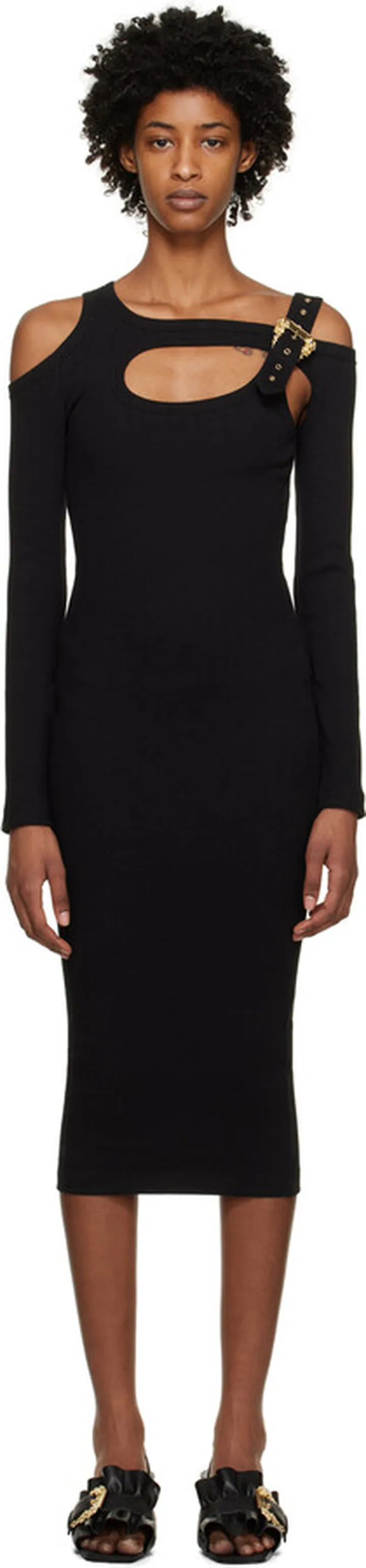 Versace Jeans Couture Black Baroque Buckle Midi Dress