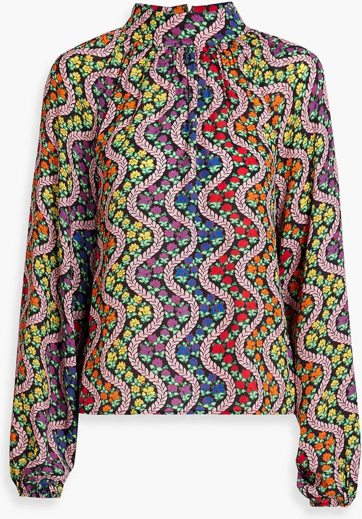 Harlow gathered printed crepe blouse