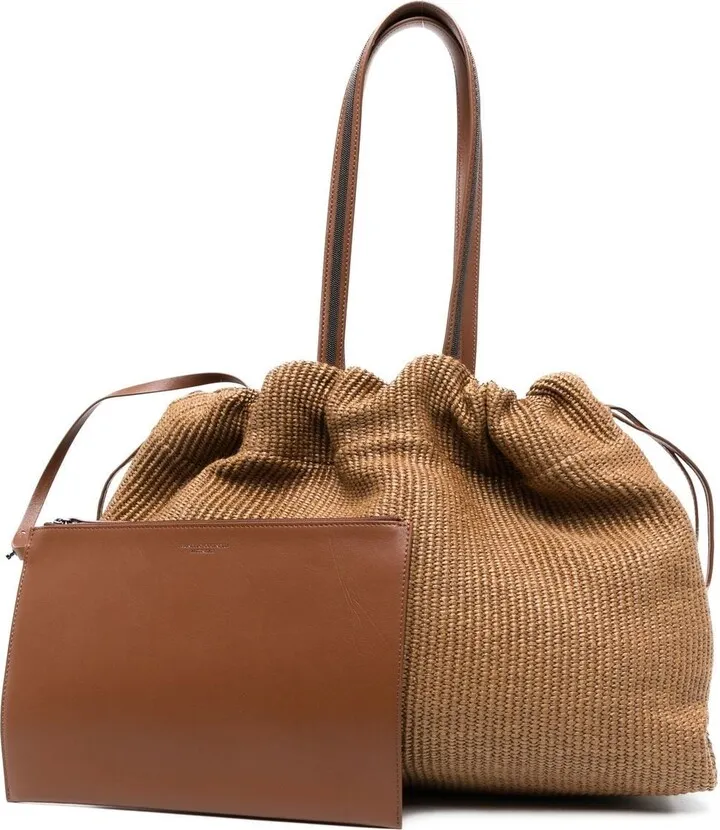 Monili-chain woven raffia shoulder bag