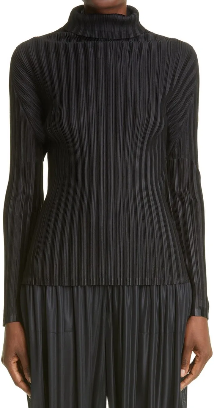 Pleated Long Sleeve Turtleneck