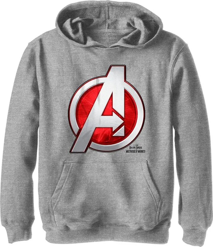 Boy's Marvel Doctor Strange in the Multiverse of Madness Avengers Logo Pull Over Hoodie - Athletic Heather - Large