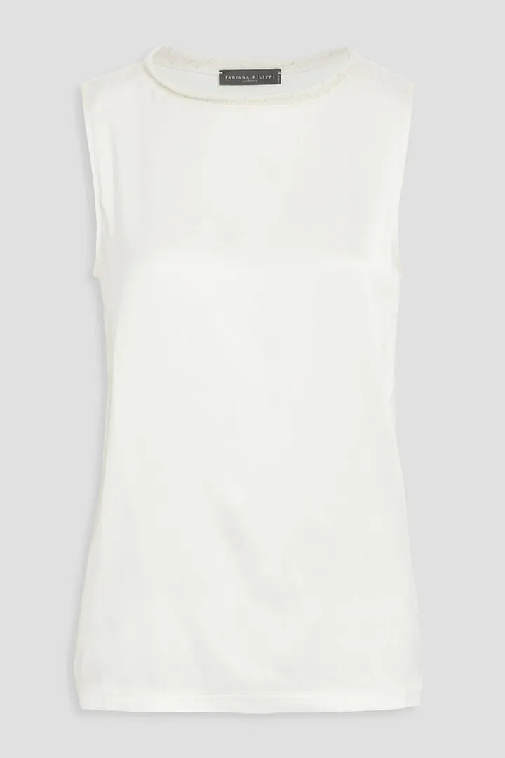 Sequin-embellished silk-blend satin top