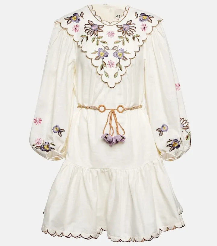 Nelly embroidered cotton and linen minidress