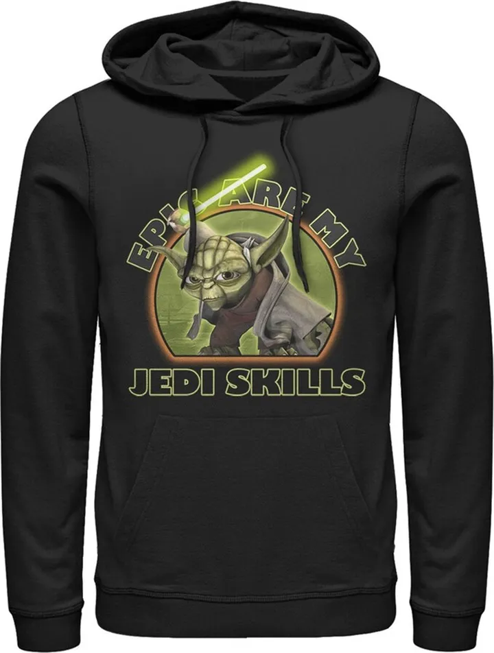 Men's Star Wars: The Clone Wars Yoda Epic Are My Jedi Skills Pull Over Hoodie - Black - 3X Large