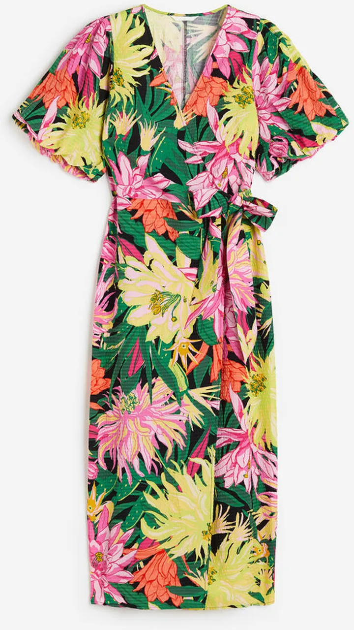 Puff-sleeved Wrap Dress