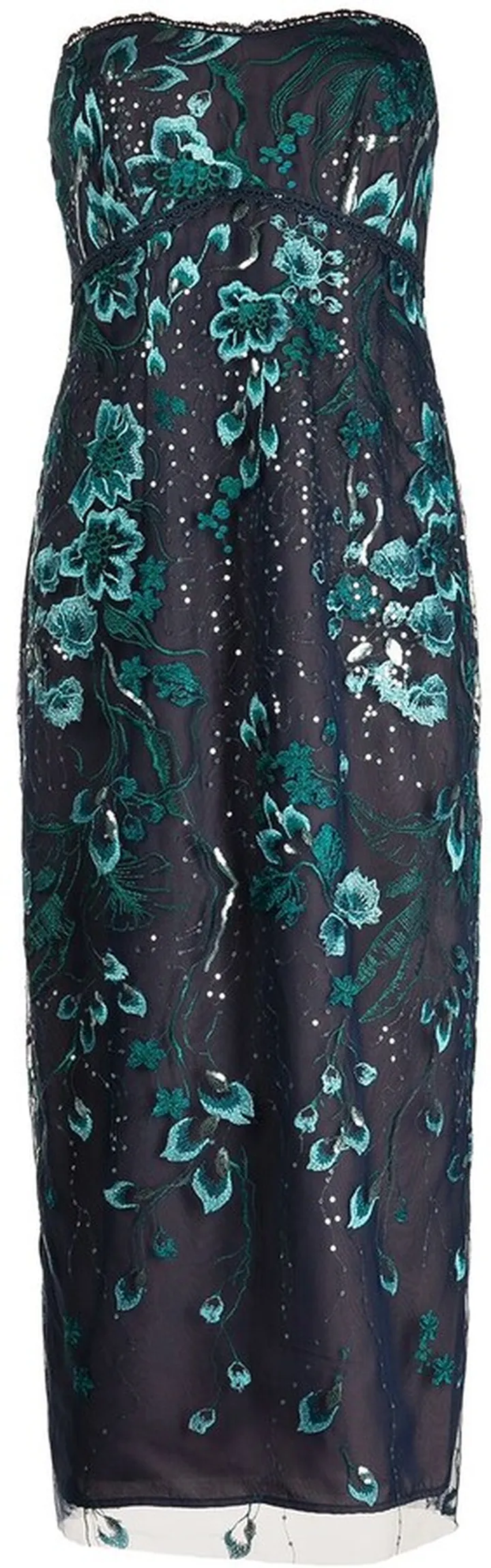 Embroidered Floral Strapless Midi Dress