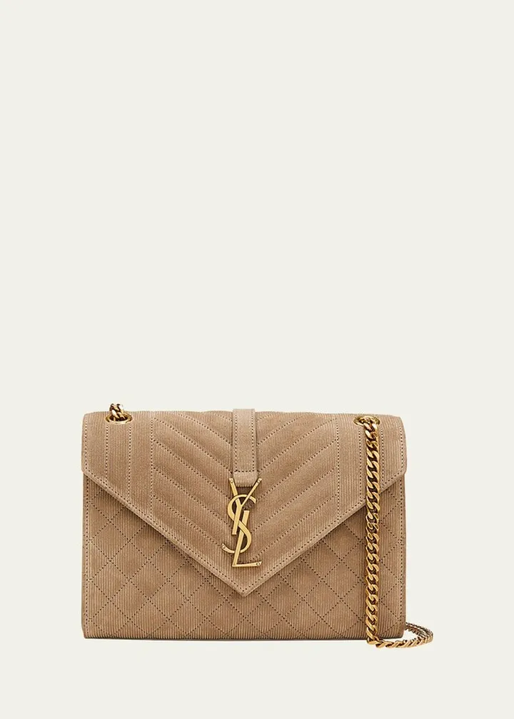 YSL Triquilted Medium Corduroy Suede Shoulder Bag