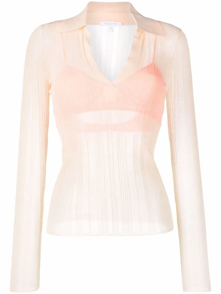 Semi-Sheer Ribbed Polo Shirt