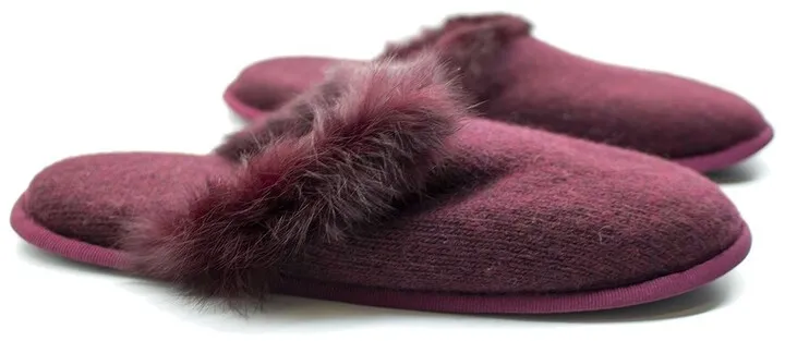 Portolano Ladies Slippers With Rabbit Fur Trim On Top