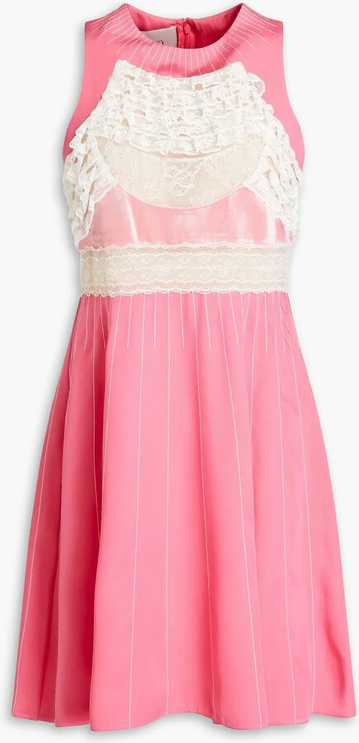 Lace-paneled silk mini dress