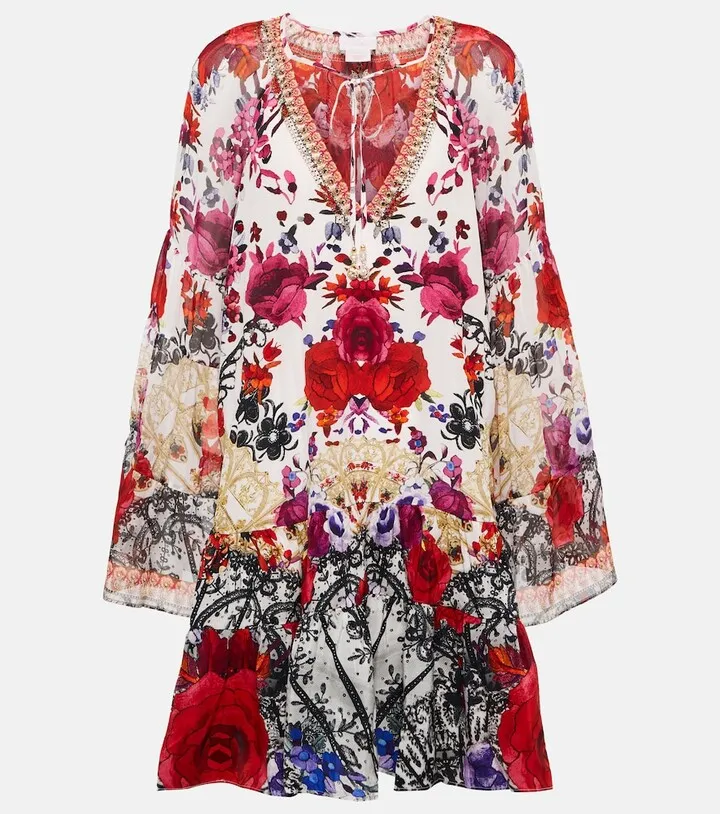Floral embellished silk minidress