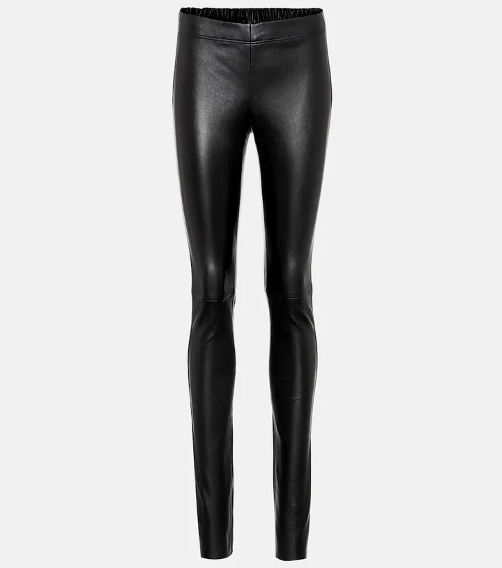 Mid-rise leather leggings