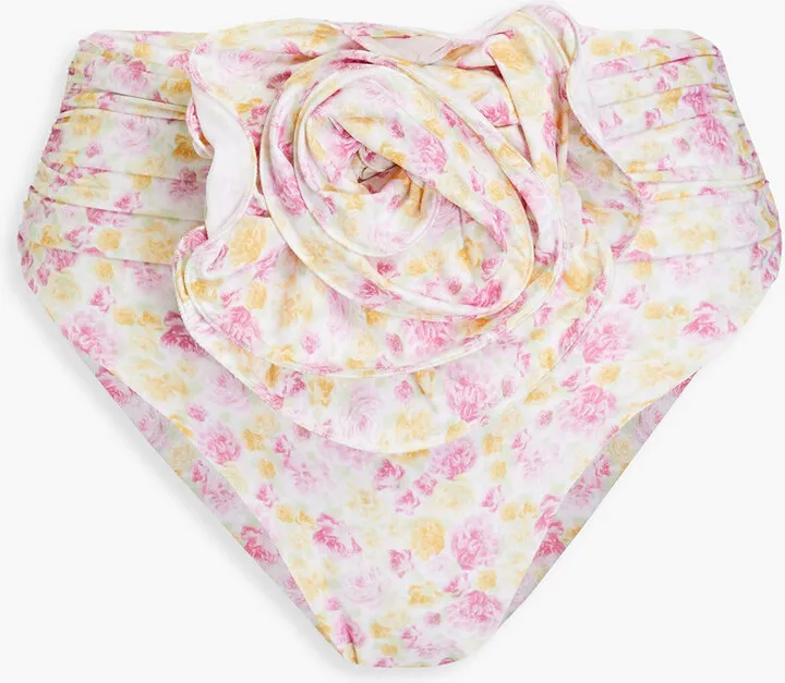 Ruched floral-print high-rise bikini briefs